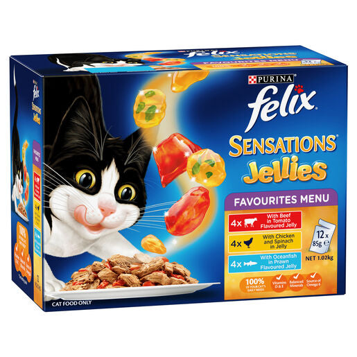 FELIX Adult Sensations Jellies Favourites Menu Wet Cat Food 12 x 85g