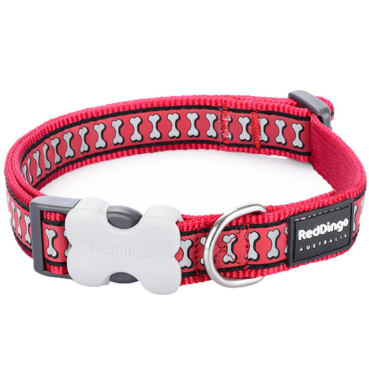 Red Dingo Reflective Dog Collar 12mm x 20-32cm